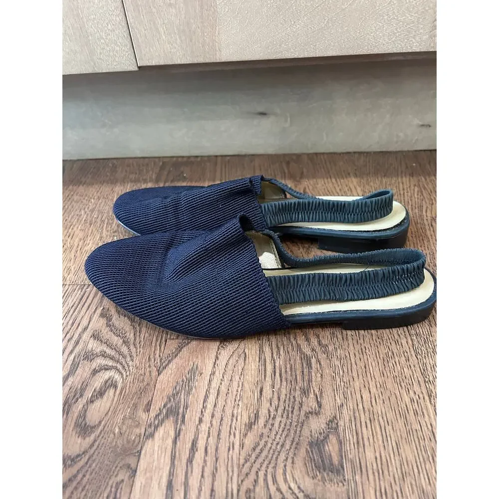 VTG Hunt Club Knit Slingback Flats Black Ribbed Fabric Pointed Toe Size 9